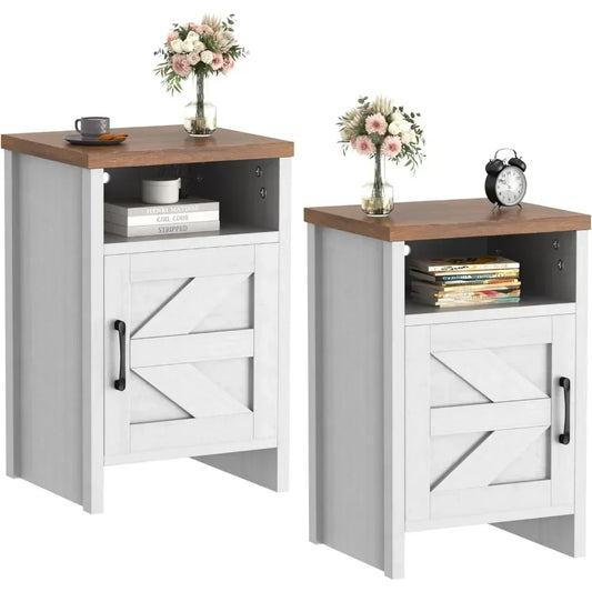 Modern Bedside Table with Barn Door and Shelf