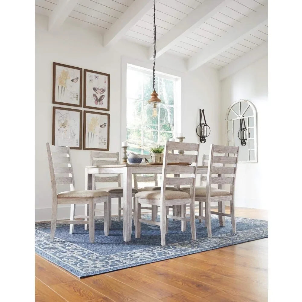 Cottage Dining Room Table Set with 6 Upholstered Chairs