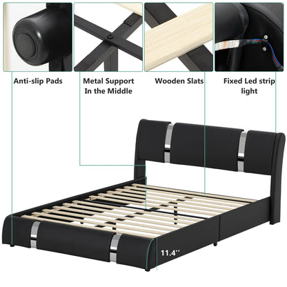 Queen/Full LED Bed Frame with Adjustable Headboard