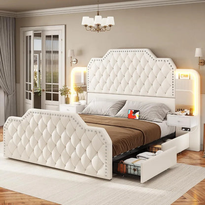 Upholstered Platform Bed Frame with 4 Drawers