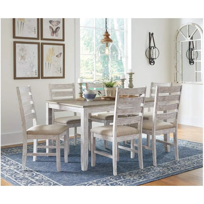 Cottage Dining Room Table Set with 6 Upholstered Chairs