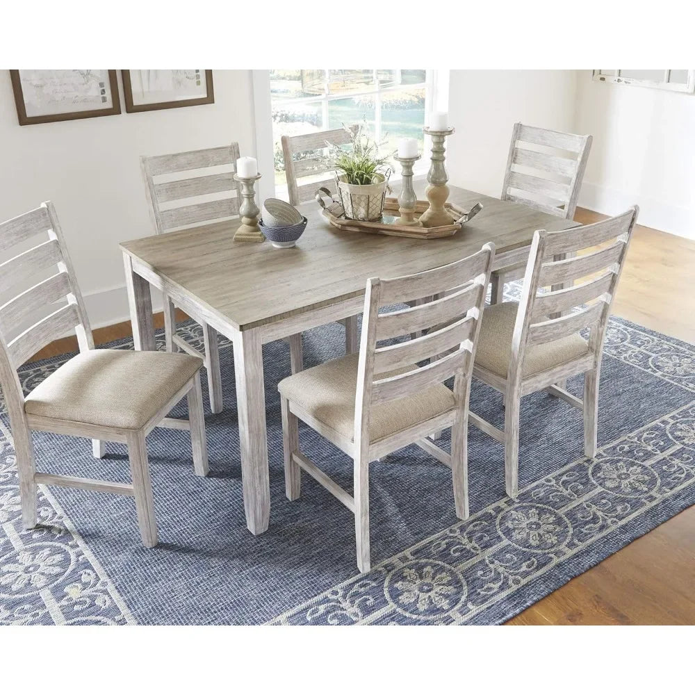 Cottage Dining Room Table Set with 6 Upholstered Chairs