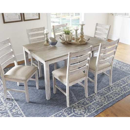 Cottage Dining Room Table Set with 6 Upholstered Chairs