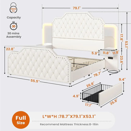 Upholstered Platform Bed Frame with 4 Drawers