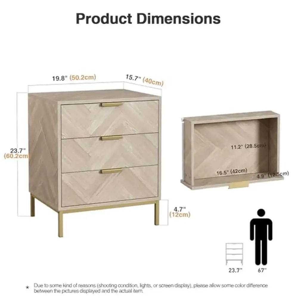 3 Drawer Nightstand with Natural Oak Finish