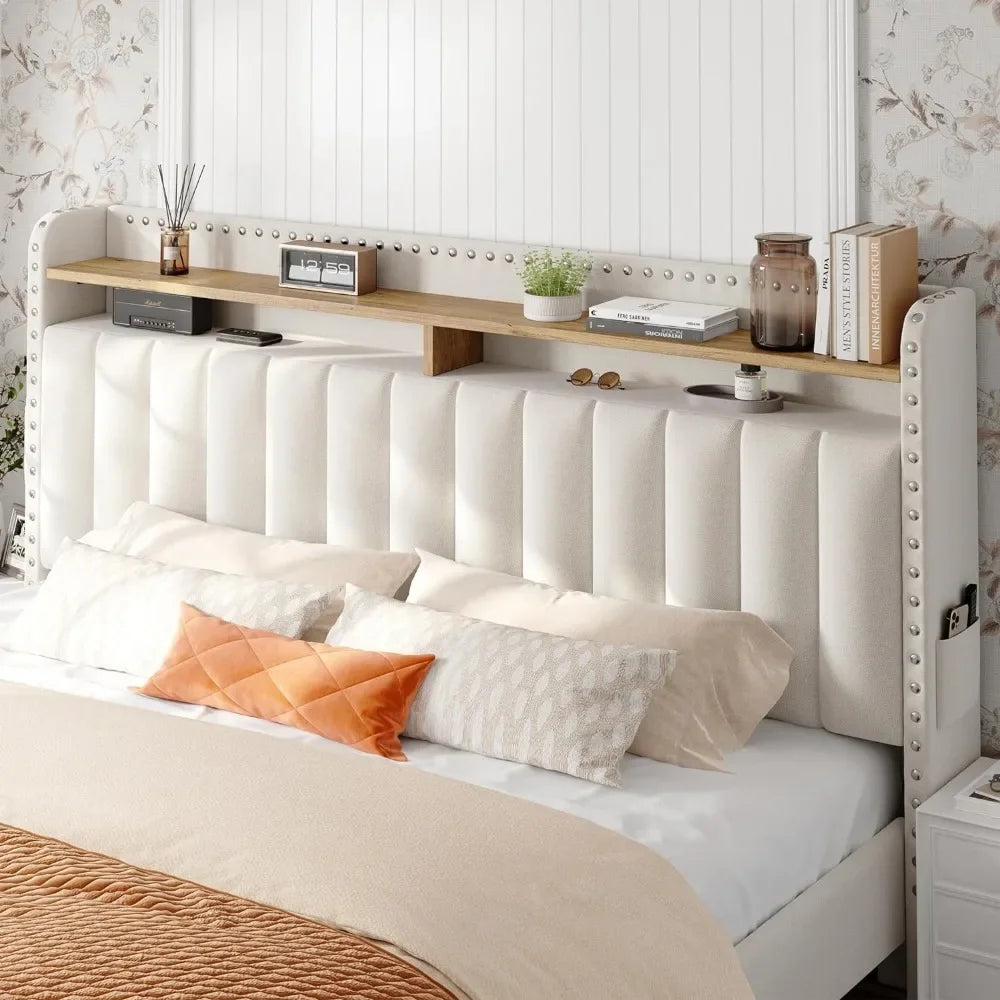 Queen Bed Frame with Headboard and Storage Drawers