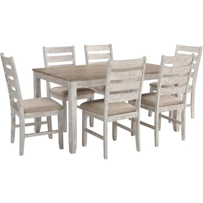 Cottage Dining Room Table Set with 6 Upholstered Chairs