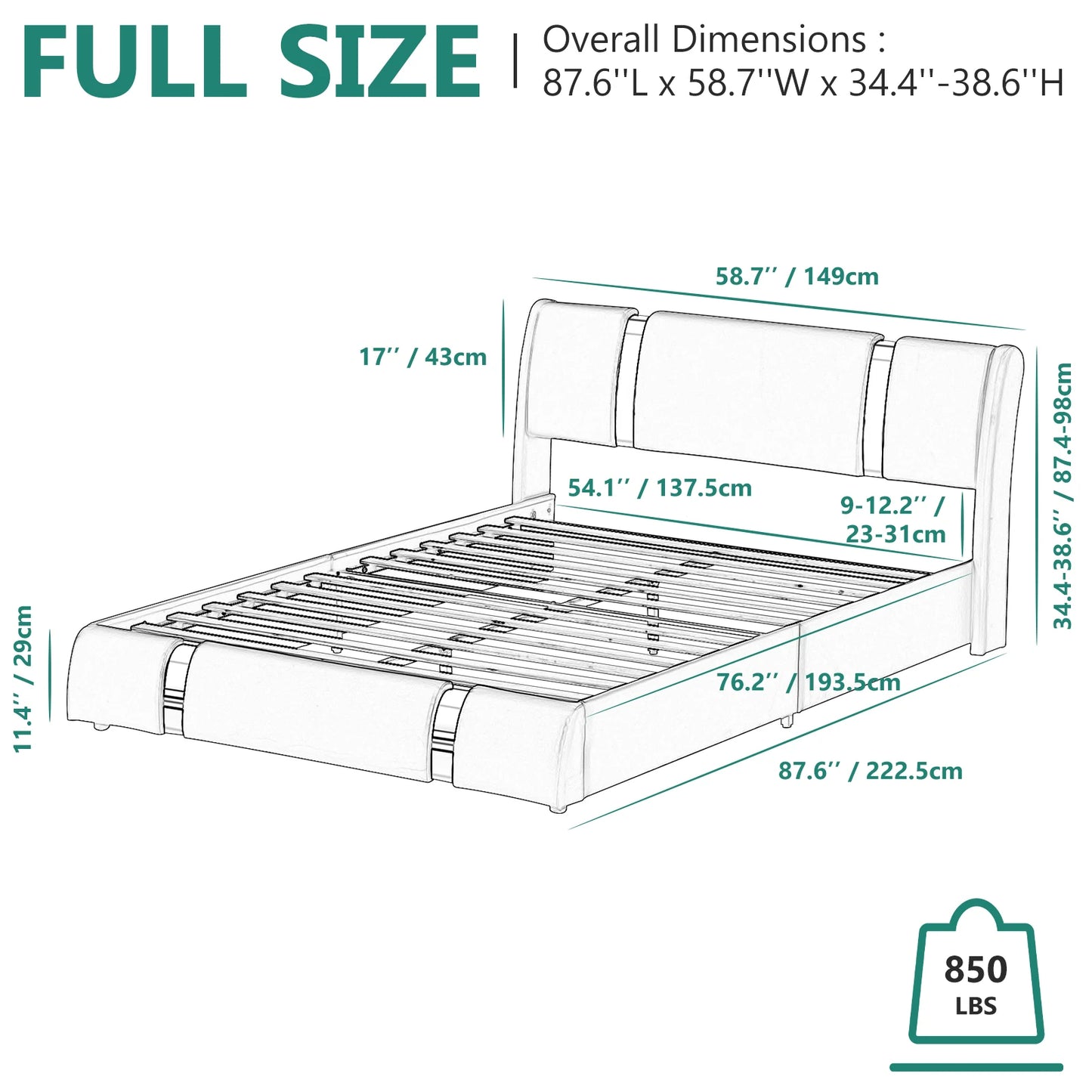 Queen/Full LED Bed Frame with Adjustable Headboard