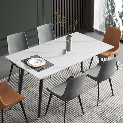 Modern Dining Room Table with White Sintered Stone Top and Metal Legs