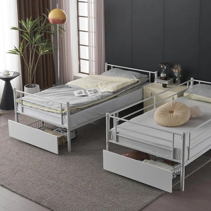 White Bunk Bed Twin Over Twin with 2 Storage Drawers