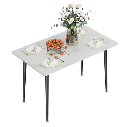 Modern Dining Room Table with White Sintered Stone Top and Metal Legs