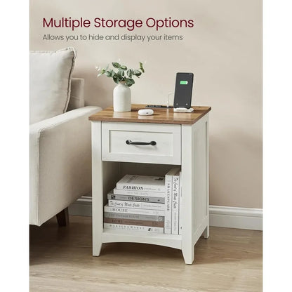 Farmhouse Nightstand with Charging Station