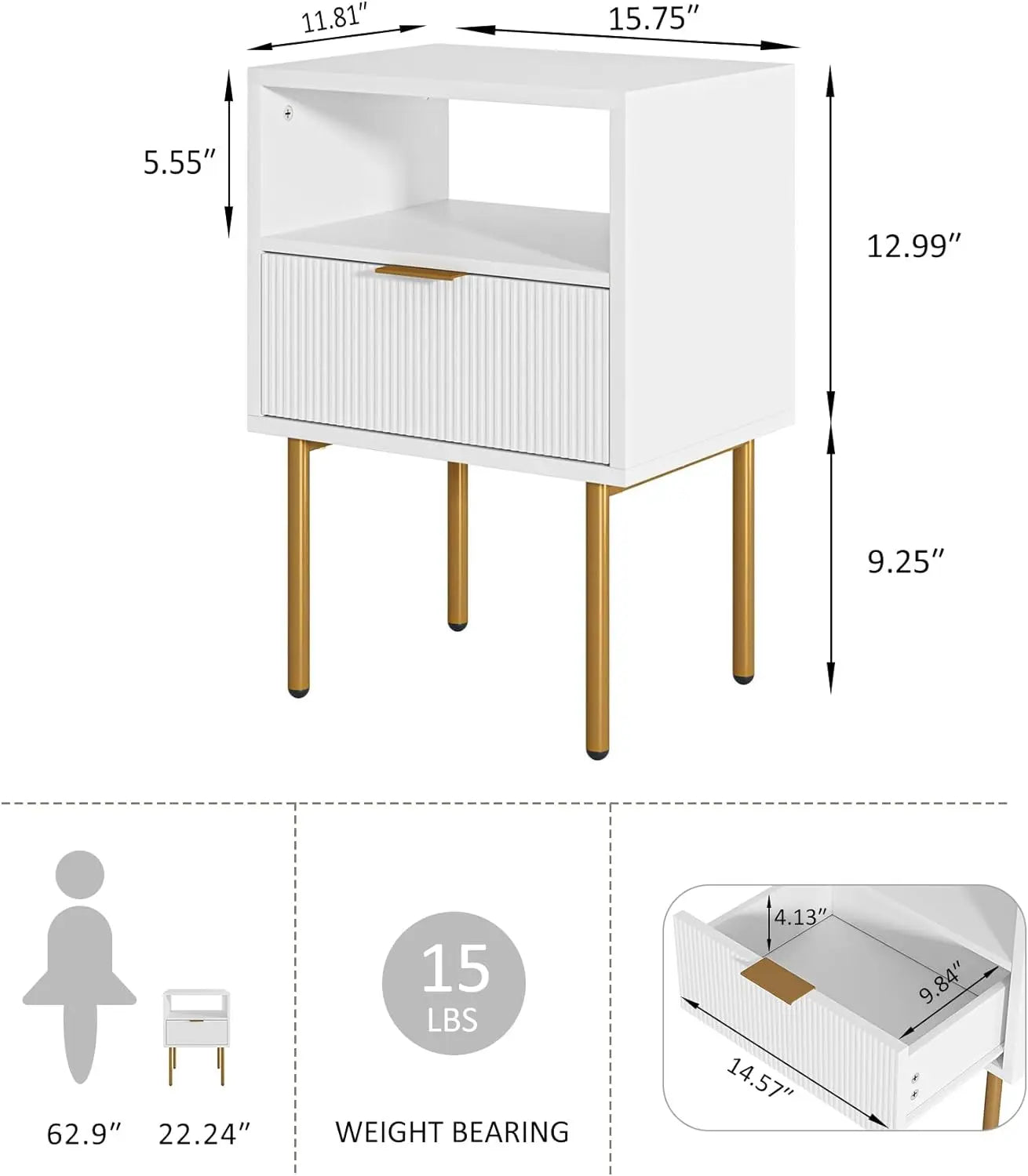 Small Bedside Table with Gold Frame