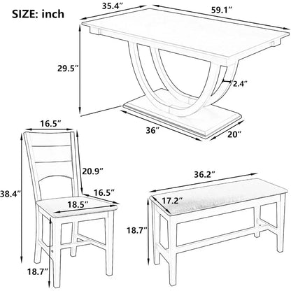 Dining Table Set with 4 Upholstered Chairs - Solid Wood Table