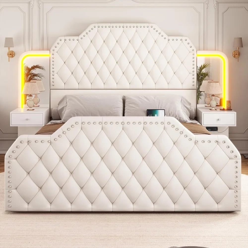 Upholstered Platform Bed Frame with 4 Drawers