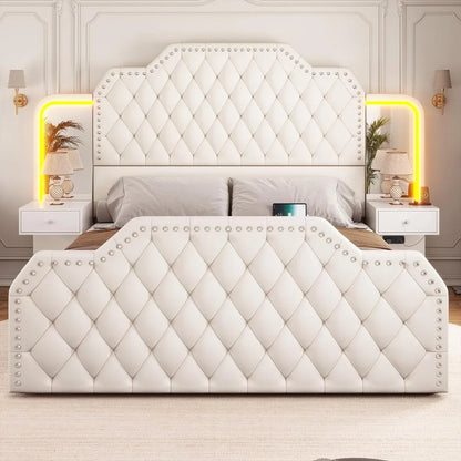 Upholstered Platform Bed Frame with 4 Drawers