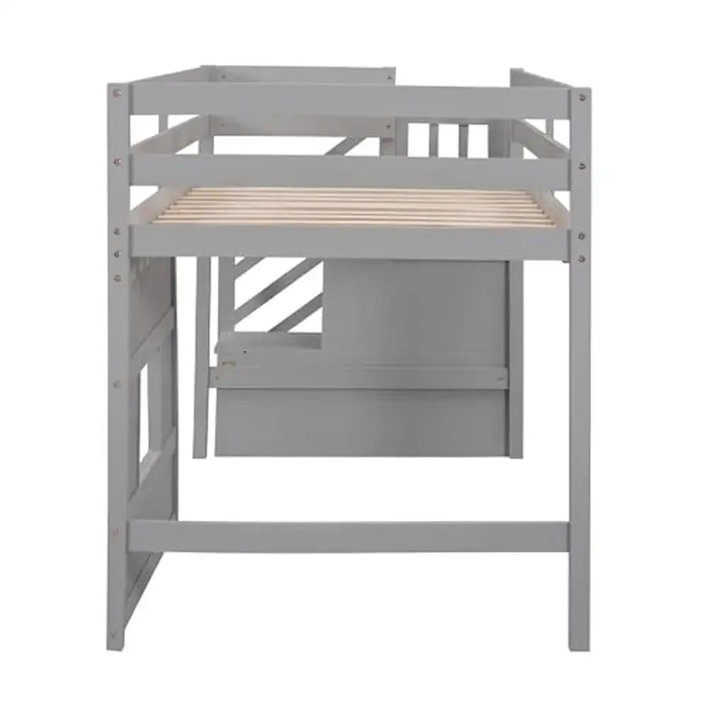 Twin Low Loft Bed with Stairs & Storage