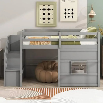 Twin Low Loft Bed with Stairs & Storage