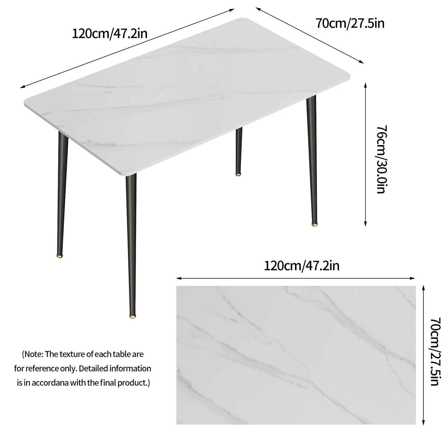 Modern Dining Room Table with White Sintered Stone Top and Metal Legs