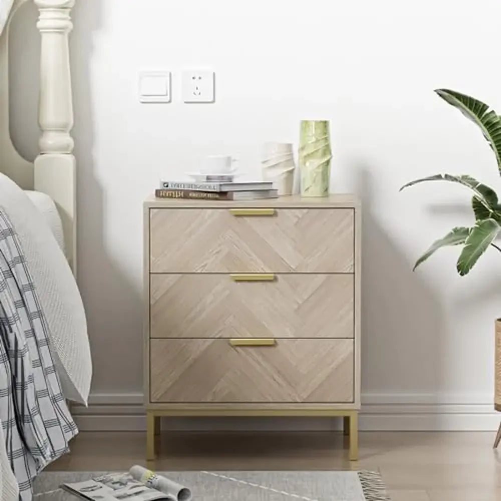 3 Drawer Nightstand with Natural Oak Finish