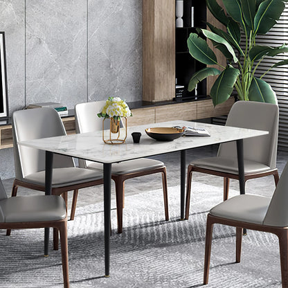 Modern Dining Room Table with White Sintered Stone Top and Metal Legs