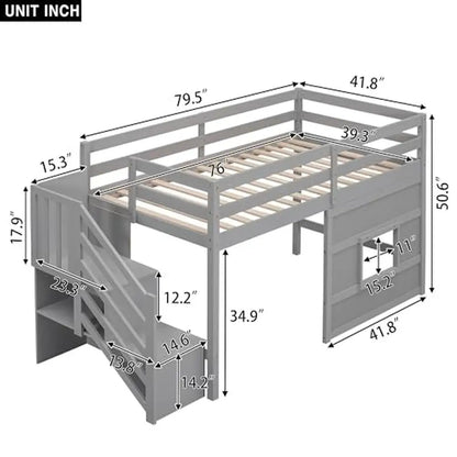 Twin Low Loft Bed with Stairs & Storage