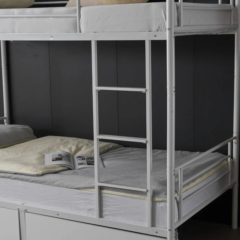 White Bunk Bed Twin Over Twin with 2 Storage Drawers