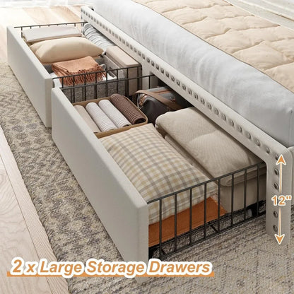 Queen Bed Frame with Headboard and Storage Drawers